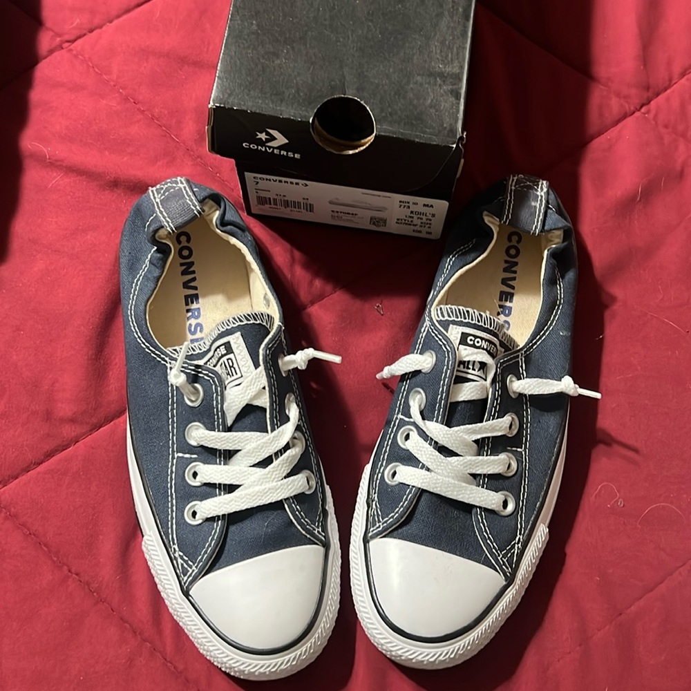 Converse Navy Blue and White Low Top Sneakers